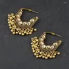 Boucles d'oreilles pendantes Bollywood creuses pour femmes, style Boho rétro ethnique Jhumka, perles plaquées or, cerceau à pampilles, bijoux de mariage féminins