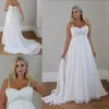 Plus -storlek Casual Beach Wedding Dresses 2020 Spaghetti Straps Pärlade Chiffon Golvlängd Empire Midja elegant brudklänningar2821
