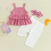 Clothing Sets Toddler Baby Girl Summer Outfits Solid Color Sleeveless Ruffles Tank Tops Long Pants Headband Cute 3Pcs Clothes Set