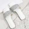 Sandals Women's Single Band Flats Sequin Glamorous Rhinestone Decor Bling Slides Outdoor Fashion Summer Sexy Beach Casual Shoes