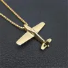Flygplan Flygplanhalsband hänge med rostfritt stålkedjor för män Guldfärgade Hip Hop Jewelry Gifts 240119