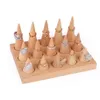 Natural Wood Cone Shape Finger Ring Stand Jewely Display Holder Showcase Stands Rings Armband Tray 211105240p