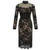 Casual Dresses French Women's Prom Dress Woman Elegant Sexy Sheer Mesh Black Lace Hook Flower Hollow Bodycon Robe Party Vestido Banquet