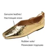 Dress Shoes Spring/Autumn Women Pumps Genuine Leather For Square Toe Soft Low Heel Gold Slip-on Pleated