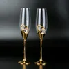 Wedding Champagne Glass Set Toasting Flute Glasses with Rhinestone Crystal Rimmed Hearts Decor Drink Goblet Cup