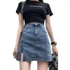 Skirts Women's High Waist Split Hip Denim Skirt Female Casual Slim A-line Jeans Short