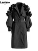 Lautaro Spring Autumn Long Black Khaki Trench Coat for Women Belt Elegant Chic Stylish Luxury Designer Clothes Runway Fashion 240123
