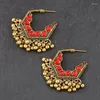 Boucles d'oreilles pendantes Bollywood creuses pour femmes, style Boho rétro ethnique Jhumka, perles plaquées or, cerceau à pampilles, bijoux de mariage féminins