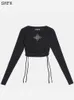 SMFK Women's TShirt Long Sleeve Bandage Cropped Top Sexy Slim Thin Long Sleeves Female ONeck Tops Casual Cotton TShirts 240118