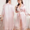 Damen-Nachtwäsche, Übergröße, 5XL, Kimono-Robe, Kleid mit Spitze, Damen-Perspektive, Satin-Nachthemd, V-Ausschnitt, Dessous-Nachthemd, lockerer Bademantel