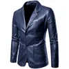 Мужской кожаный пиджак, весна-осень, модная мужская кожаная куртка, платье, костюм, пальто, мужской деловой повседневный черный пиджак из искусственной кожи, куртка 240126