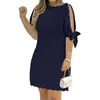 Casual Dresses Round Neck Dress for Women Autumn Soft Breattable Women's Kne Length Midi med Hollow Out Three Quarter Lady