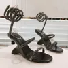 Nouvelle mode Rene Caovilla Sandales à talons métalliques sculptées Cuir en métal Designers de luxe Wedge Ankle Wraparound Sandales pour femmes Chaussures habillées Chaussures de soirée Avec boîte