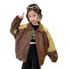 Jackets Girls Leater Jacket Outerwear Patchwork Coats Casual Style Children Spring Autumn Clothes for