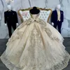 Luxe Licht Champagne Sparkly Quinceanera Jurken Applicaties Kant Kralen Baljurk Gouden Pailletten Sweet 16 Jurk Feestkleding