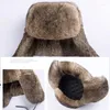 Berets 2024 Thick Warm Bomber Hat Luxary Men Windproof Faux Fur Trapper Russian Cap Male Winter Hats For Ski Outdoors