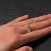 Hip Hop Zircon Cuban Chain Ring 8mm Shining Crystal Micro Set Zircon 18k Gold Mens Ring Women Wedding Band Gifts