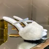 Mink päls sandaler lyxiga designer kvinnor slingbacks brev klackar klänning skor napa kohud framrem dam fest bröllop kväll sko 95mm klackade med ruta 10a 35-42