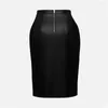 Skirts Women PU Leather Midi Skirt Elegant High Waist Zipper Solid Color Slit Slim Fit Autumn Winter For Office Party Daily Wear