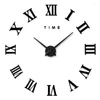 Horloges murales 47 pouces 3D chiffres romains horloge grande taille autocollant bricolage décoration de la maison autocollants de salon noir/argent/doré