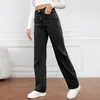 Jeans pour femmes Slim Straight Sexy Taille haute Jambe large avec poches rétro Fit pleine longueur pour un