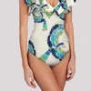 Mulheres Swimwear Mulheres One Piece Swimsuit Profundo V Ruffled Collar Designer Banheira Terno Verão Impresso
