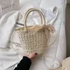 Waist Bags 2024 Summer Straw For Women Rattan Bag Pearl Chain Handmade Woven Beach Crossbody Female Messager Handbag Totes