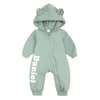 Personnalisé bébé ours combinaison vêtements solide infantile polaire barboteuse coton né body enfant en bas âge cadeau personnalisé pour 0-24 M 240122