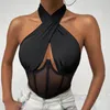 Kvinnors tankar Sexig Cross Halter Corset Bustier Mesh Bone Tank Topps Kvinnor Bindas upp Wrap Tube Backless Slim Fit Cut Out Front Crop Top