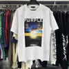 Mens Roxo Marca Camisetas Tees Designer Polos T Shirt Roupas Rock Sunset Impresso Puro Algodão Casual Top Pintura A Óleo Retro Solta Manga Curta Carta Impressão