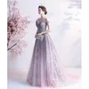 Élégant tulle violet mère de la mariée robes avec des appliques florales 3D hors de l'épaule longue robe d'invité de mariage sur mesure femmes robe d'occasion formelle tenue de soirée