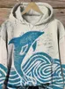 Damesbont 2024 digitale diepzeewalvisprint-hoodie met pluche
