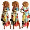 Robes de mode femmes Boho col en V Vintage robe imprimée grande balançoire fendue robe d'été Maxi Blouses femme Slim fête robes longues femme