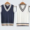 Trui Vest Heren Dikker V-hals Mouwloos Gebreide Truien Vesten Gestreept Retro Preppystyle Eenvoudig Chic Los Casual Allmatch y240119