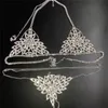 Nowy seksowny łańcuch Bra Body Biżuter Crystal bikini zestaw plażowy strój bielizny uprzężą Bling Thong dla kobiet wakacje T2005082690