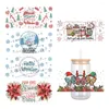 Envoltura de regalo Feliz Navidad Flores Diseño UV DTF Transferencia Etiqueta Transferencias impermeables Calcomanías para pegatinas de taza de vidrio de 16 oz