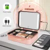 Speglar makeup resor upplyst fodral med stor LED -spegel coetic väska arrangör professionell justerbar avdelningslagring vattentät