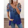 Designer women's clothing New women's V-neck zip Pullover printed short sleeve loose T-shirt women's top summer fashion ladies blouses Plus size woman clothes3J72