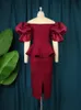 Plus Size 4XL Lace Dresses Women Burgundy Short Sleeve Off Shoulder Elegant Robes Peplum Midi Outfits Fall Evening Party 2023 240124