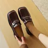 Dress Shoes 2024 Spring Split Leather Women Square Toe Chunky Heel Pumps For Deep Mouth Loafers Low Heels