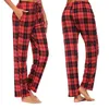 Leggings femininas calças de pijama soltas femininas all-matched alta elasticidade moda xadrez algodão senhoras pijamas calças sono