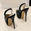 Liyke Runway Fashion Rhinestones Women Platform Pumps Sexy Slingback Slip-On Back Strap Extreme High Heels Party Dress Shoes 240118