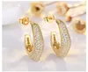 Stud Earrings Fahion Row Zircon Ear Earring Women C Shape High-grade Twinkling For K Lady Yellow Gold Color Jewelry Drop-