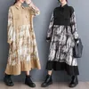 Casual Kleider Korea Safari Stil Patchwork Druck Chic Herbst Bluse Kleid Büro Dame Outwear Arbeit Mode Frauen Rüschen