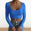 Kvinnor blusar kvinnor avslappnad långärmad blus höstkläder damer u-hals smala t-shirt mjuk elastisk bomullsblandning för