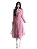 Casual Jurken Vrouwen Roze Elegante Koreaanse Stijl Mode High Street Hepburn Gebreide Est Trui Lace-up Ins 2024 Herfst Winter