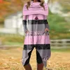 Lässige Kleider Digitaldruck Sweatshirt Retro Kleid Colorblock Schalkragen Damen Midi mit Unregelmäßig