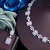 Naszyjniki trzygracje błyszczące sześcienne cyrkon srebrny kolor geometryczny kwadratowy naszyjniki nałgie ślubne zestaw biżuterii ślubnej do narzeczonych TZ616