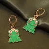 Kolczyki Dangle Green Emali Cute Frog for Women Girl Kawaii Cartoon Froggy upuść kolczyka dama biżuteria modowa sprawiają, że dzieci prezent Brincos