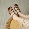 Slippers Vintage Skinny Chunky Heels Wear Metal Embellished Flip Flops Open Toed Square Midget Shoes Lazy Slip On Flat Zapatos